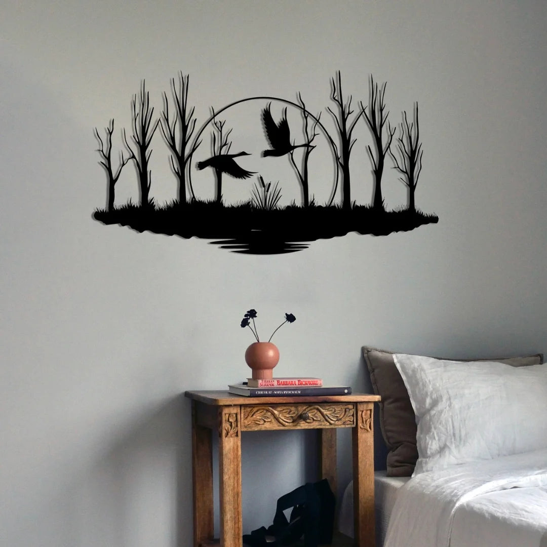 Tranquil Ducks in Flight Black