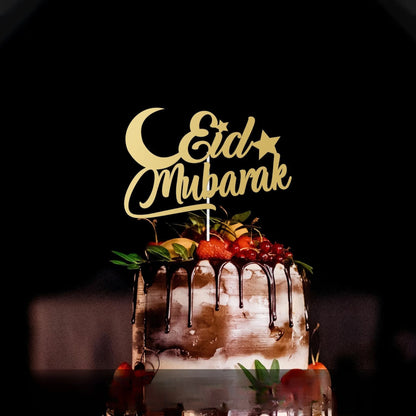Eid Mubarak Acrylic Cake Topper Gold