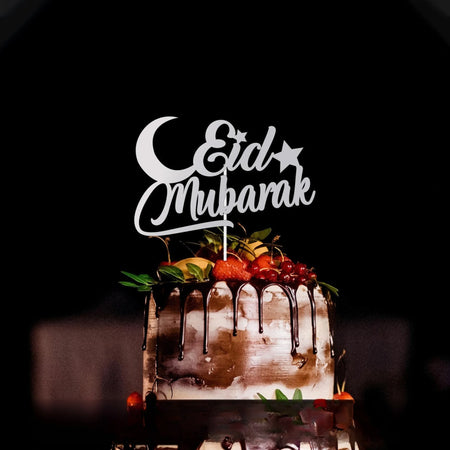 Eid Mubarak Acrylic Cake Topper | Crescent Moon Star Design