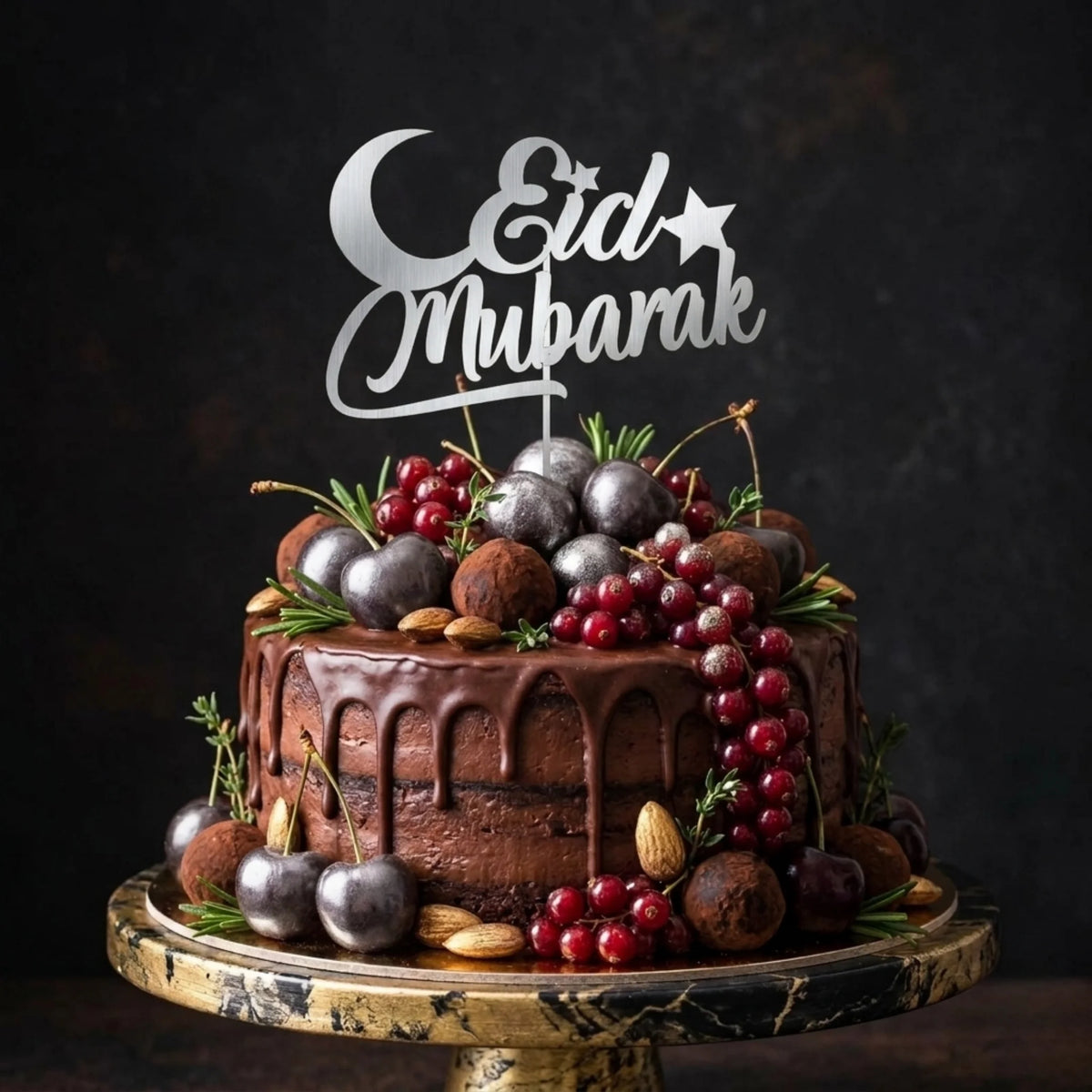 Eid Mubarak Acrylic Cake Topper Silver 1