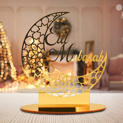 Eid Mubarak Acrylic Crescent Moon Table Decor Gold
