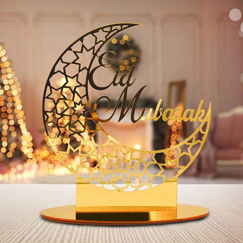 Eid Mubarak Acrylic Crescent Moon Table Decor Gold
