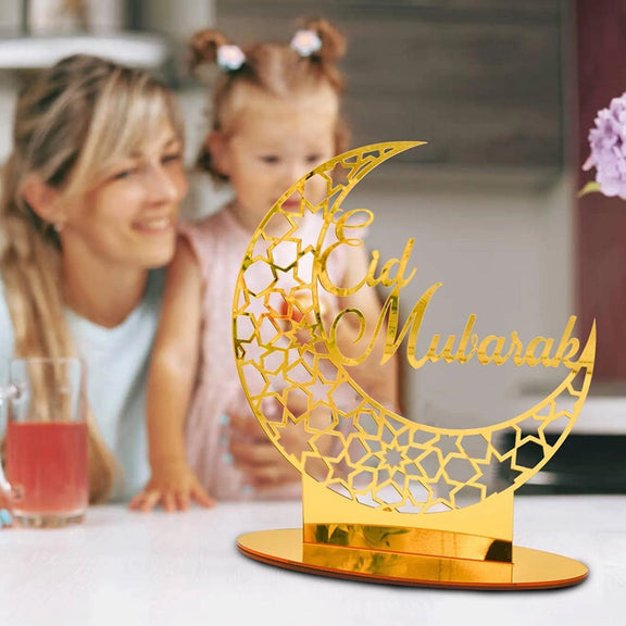 Eid Mubarak Acrylic Crescent Moon Table Decor Gold 1