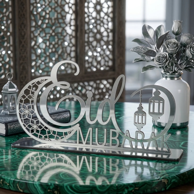 Eid Mubarak Acrylic Freestanding Table Decor Silver
