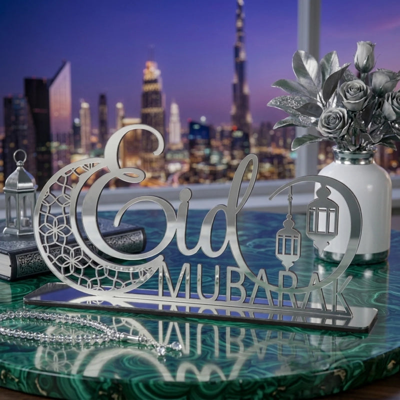 Eid Mubarak Acrylic Freestanding Table Decor Silver 1