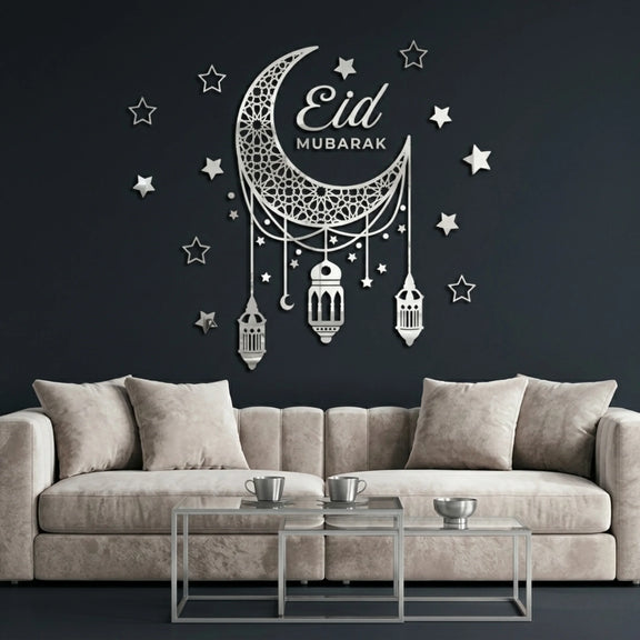Eid Mubarak Acrylic Wall Art Set Silver
