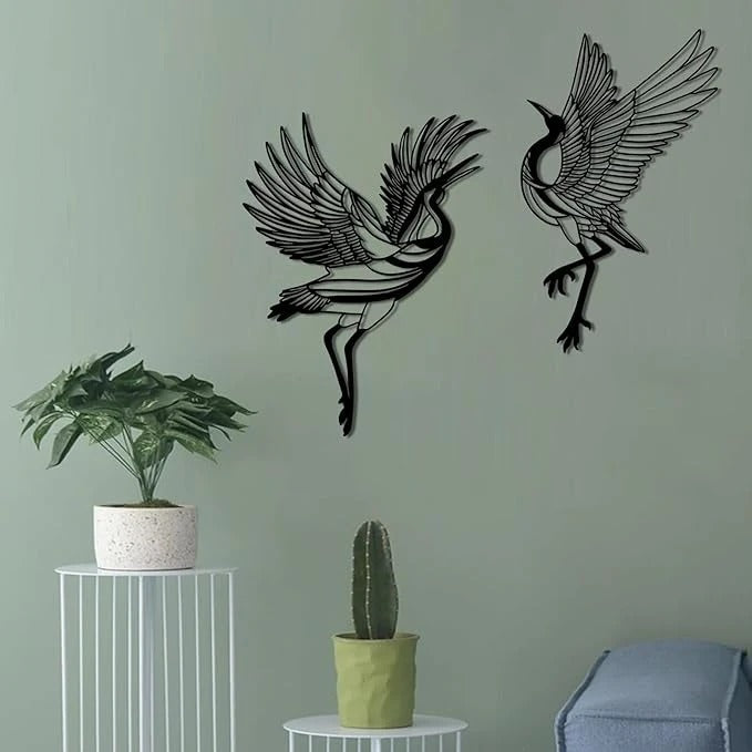 Elegant Flying Crane Acrylic Wall Art Set – Modern Bird Silhouette Decor.