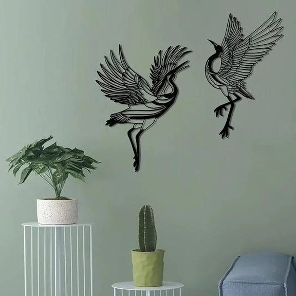 Flying Crane Acrylic Wall Art Set Black