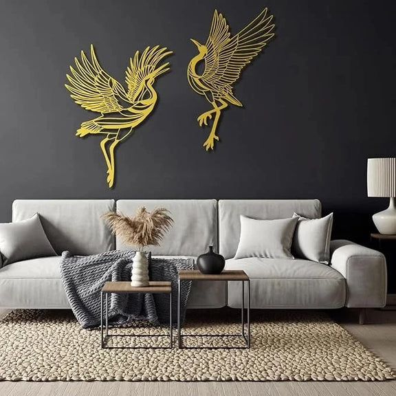 Flying Crane Acrylic Wall Art Set Gold