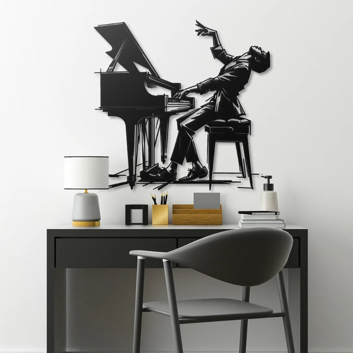 Arcdew - Expressive "Passionate Pianist" Black Acrylic Wall Art – Piano Silhouette Decor | Acrylic