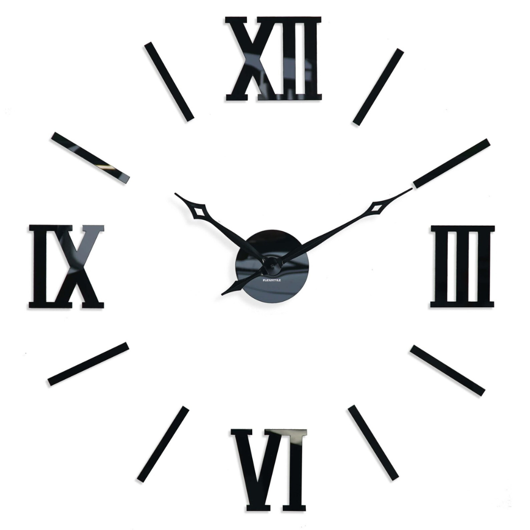 Giant DIY 3D Roman Numeral Wall Clock | Modern Acrylic Clock black.