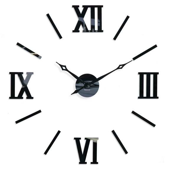 Giant DIY 3D Roman Numeral Wall Clock | Modern Acrylic Clock black.