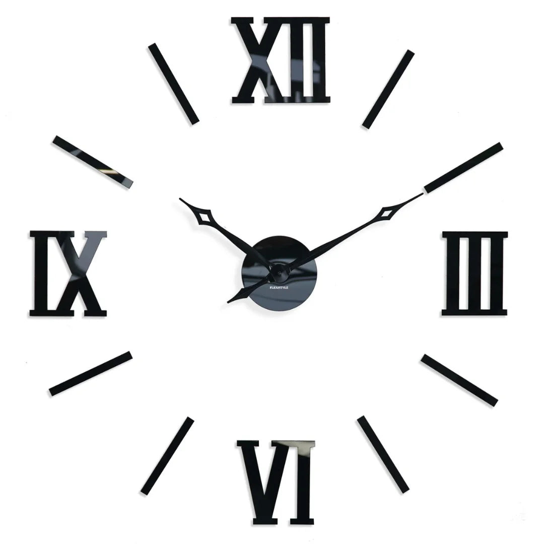 Giant DIY 3D Roman Numeral Wall Clock Black.