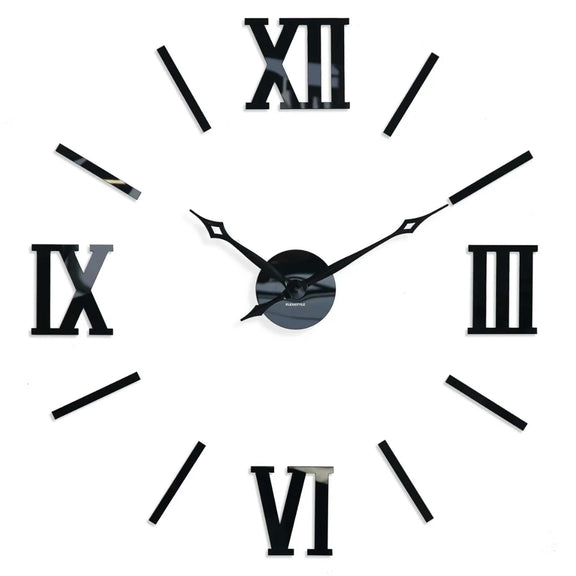 Giant DIY 3D Roman Numeral Wall Clock Black.