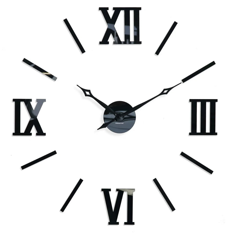 Giant DIY 3D Roman Numeral Wall Clock Black.