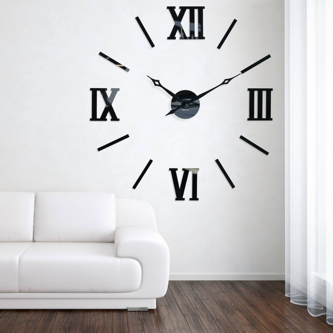Giant DIY 3D Roman Numeral Wall Clock | Modern Acrylic Clock black