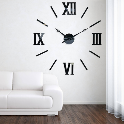 Giant DIY 3D Roman Numeral Wall Clock | Modern Acrylic Clock black