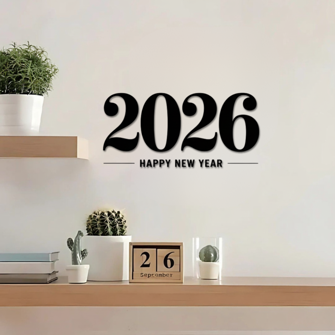 "Happy New Year 2026" Premium Acrylic Calligraphy – Modern 3D Wall Art.