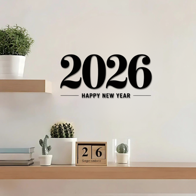 "Happy New Year 2026" Premium Acrylic Calligraphy – Modern 3D Wall Art.