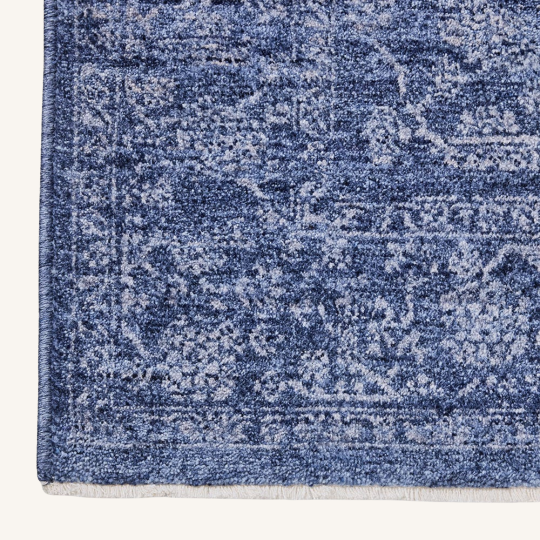Indigo Distressed Medallion Rug – Navy & Sky Blue 