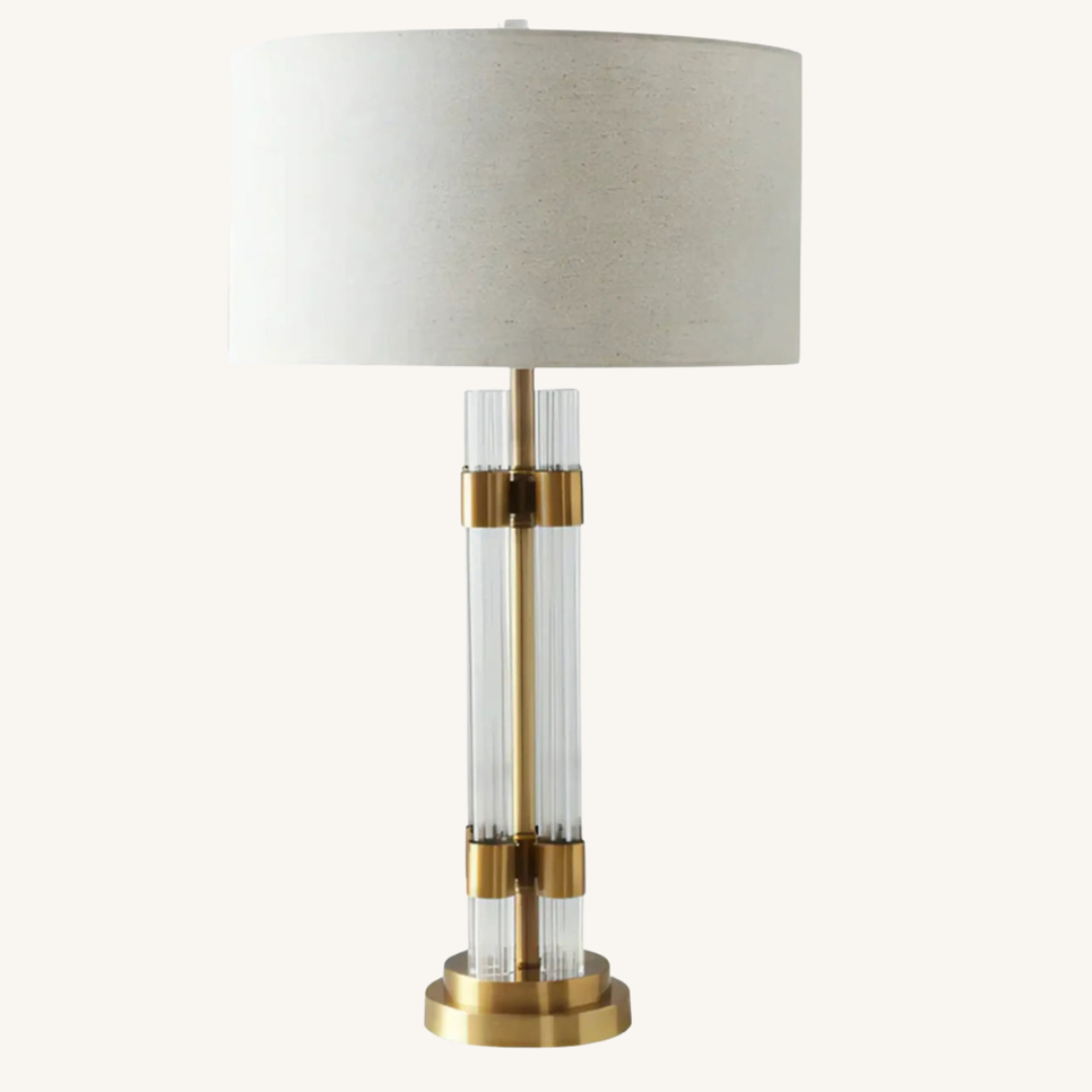 Lucent Acrylic Column Table Lamp – Modern Brass & Clear Rod Table Lamp with Cream Shade......