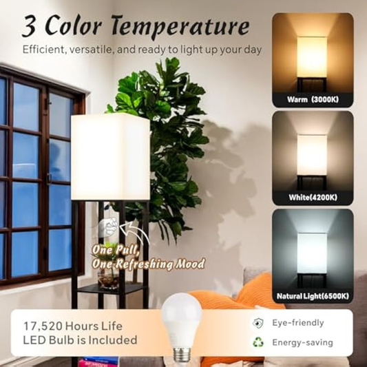 Living room scene with a lamp and plant, showcasing 3 color temperature options.