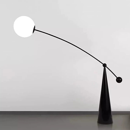 Lunar Balance Arc Floor Lamp – Modern Sculptural Standing Lamp with Black Tapered Base