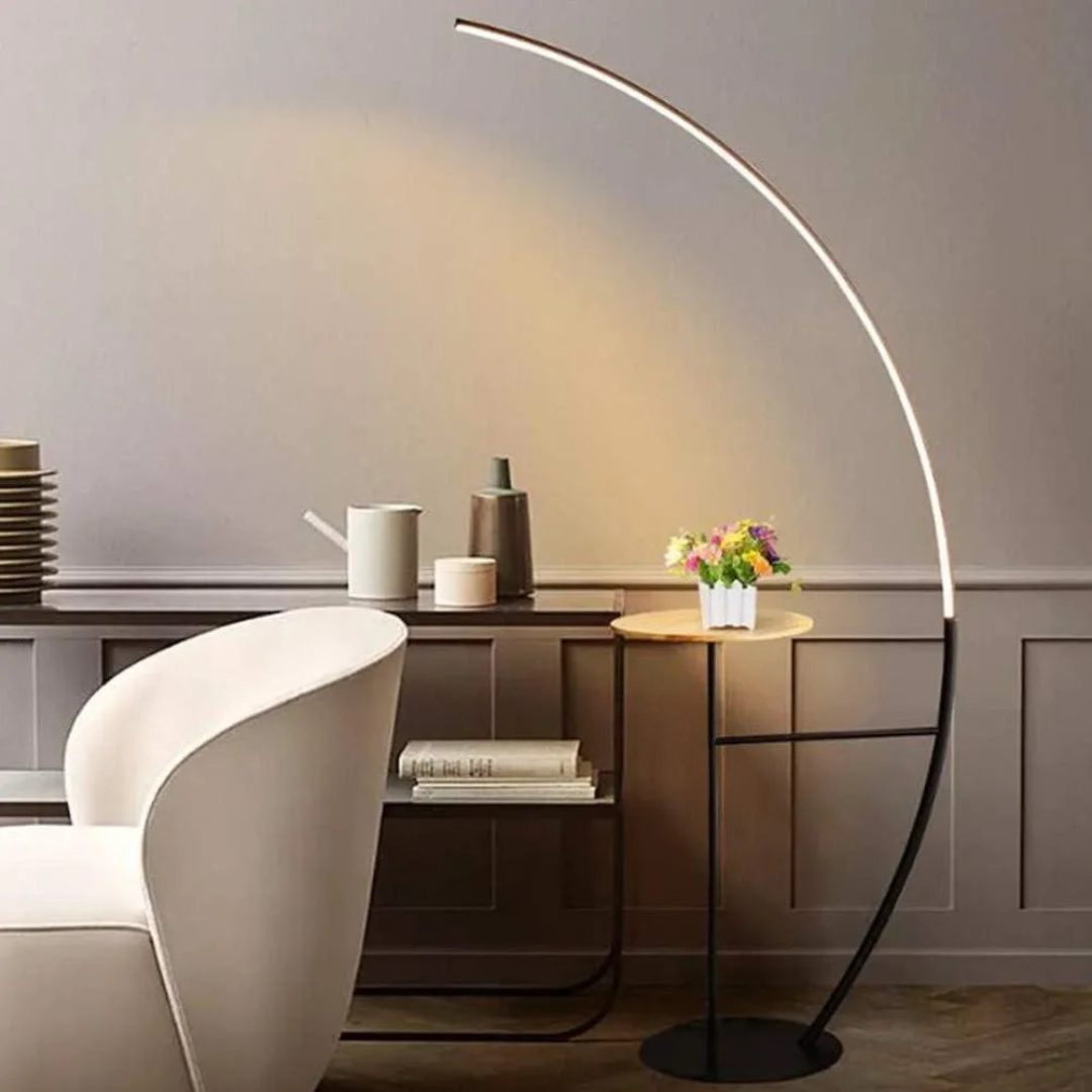 Lyra Arc Side-Table Floor Lamp – Modern LED Arc Lamp with Integrated Marble Tray.