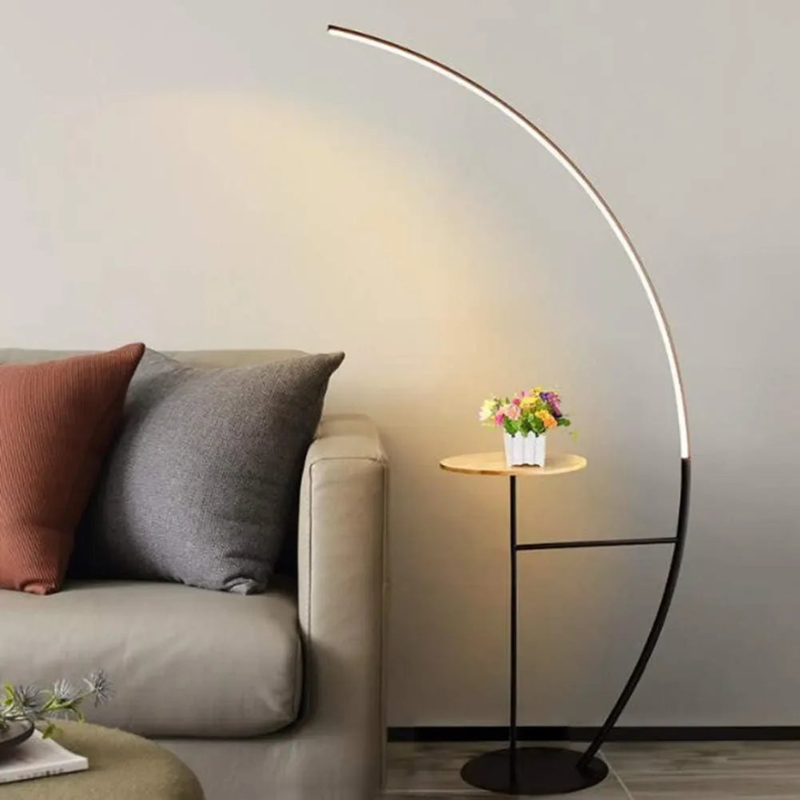 Lyra Arc Side-Table Floor Lamp – Modern LED Arc Lamp with Integrated Marble Tray