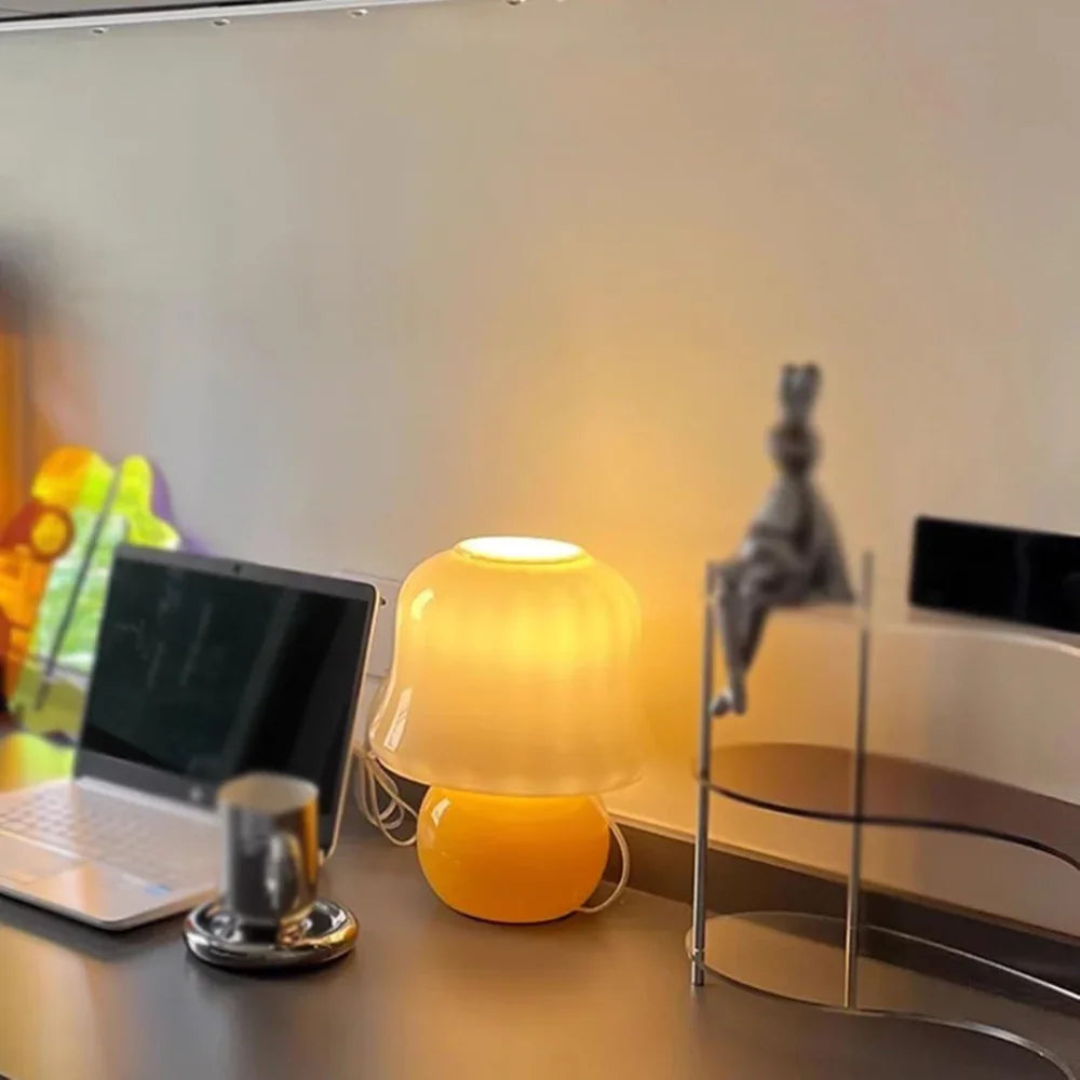 Mellow Bell Table Lamp – Retro Minimalist Glass Bedside Lamp in Sunshine Yellow....