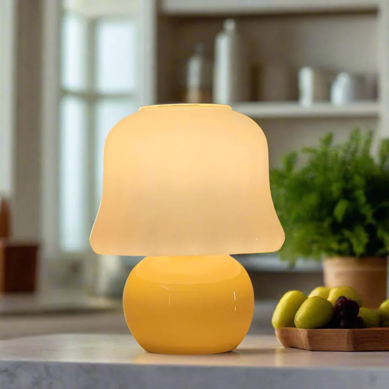 Mellow Bell Table Lamp – Retro Minimalist Glass Bedside Lamp in Sunshine Yellow..