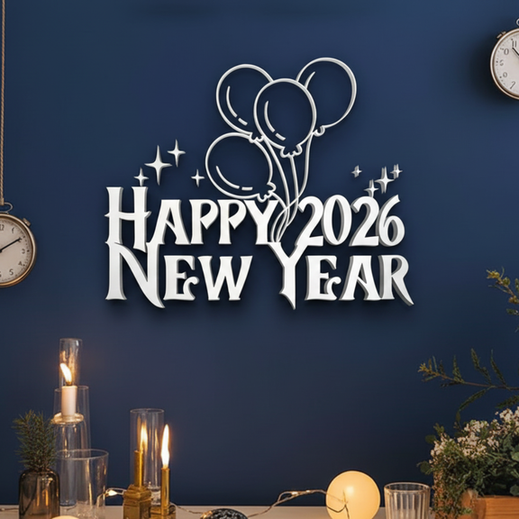 "Midnight Celebration" 2026 Acrylic Wall Art – 3D Balloon & Star Festive Decor.