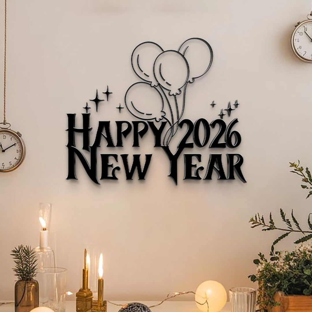 "Midnight Celebration" 2026 Acrylic Wall Art – 3D Balloon & Star Festive Decor