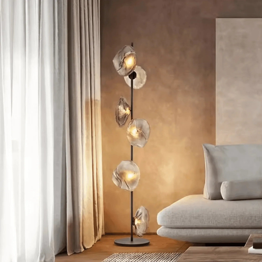 Modern Exclusive Brass Floor Lamp – Luxury "Steam-Shape" Triple Reed Standing Lamp with Frosted Glass