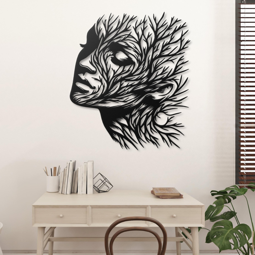 Nature's Embrace Face Acrylic Wall Art – Abstract Tree Branch Silhouette...