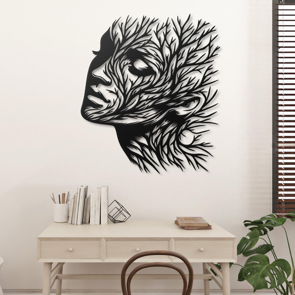 Nature's Embrace Face Acrylic Wall Art – Abstract Tree Branch Silhouette...