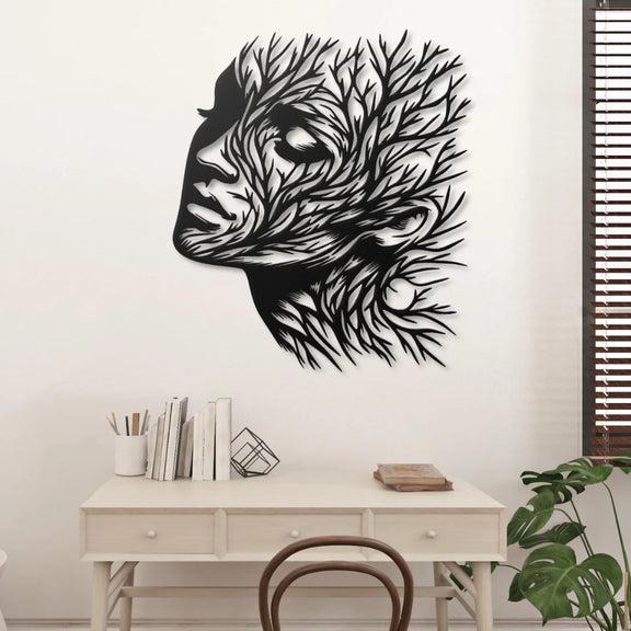 Nature's Embrace Face Acrylic Wall Art Black