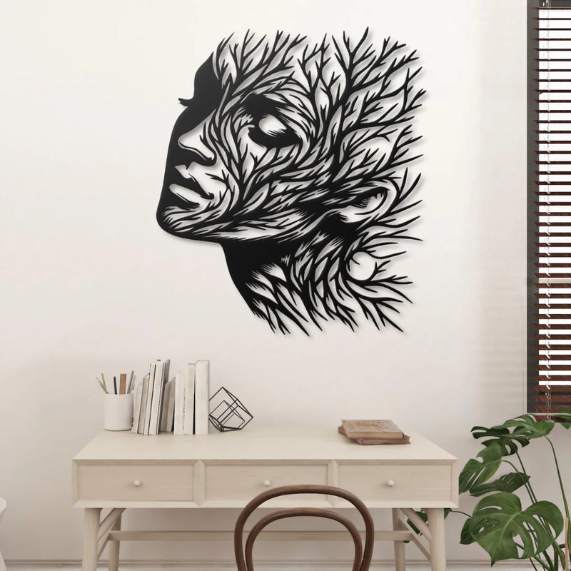 Nature's Embrace Face Acrylic Wall Art Black