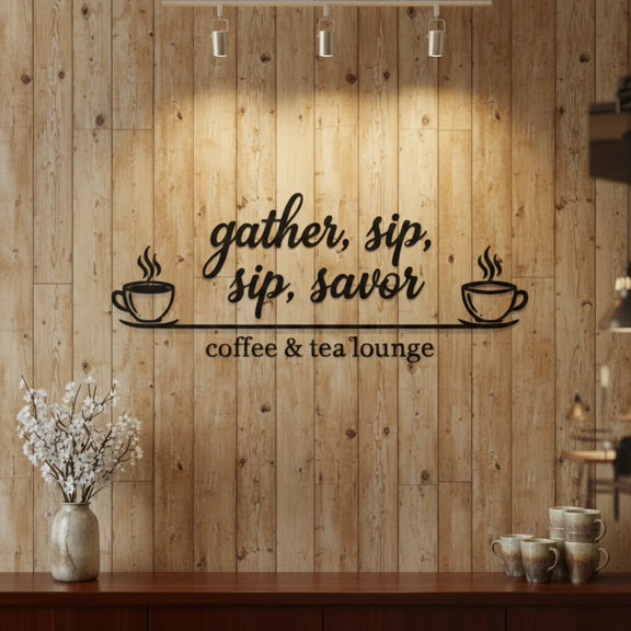 Premium 3D Acrylic "Gather, Sip, Savor" Coffee & Tea Lounge Wall Art..