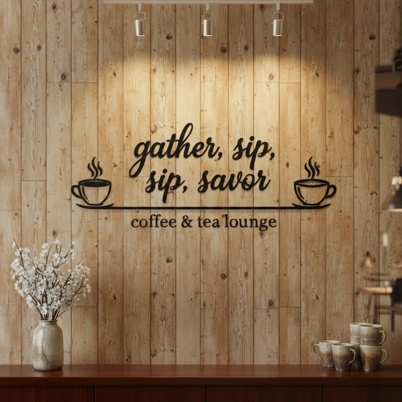 Premium 3D Acrylic "Gather, Sip, Savor" Coffee & Tea Lounge Wall Art..