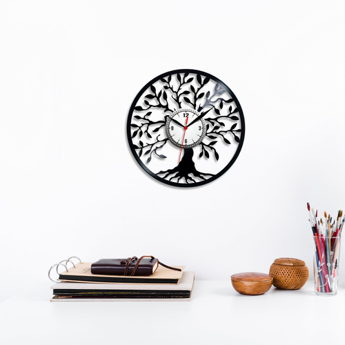 Premium Acrylic Tree of Life Wall Clock | Large Black Silhouette Decor