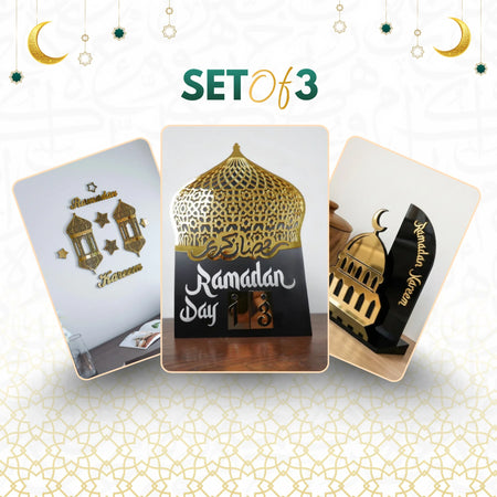 Pack Of 3 Ramadan Decor Set | Islamic Wall Art, Countdown Calendar & Mosque Decor