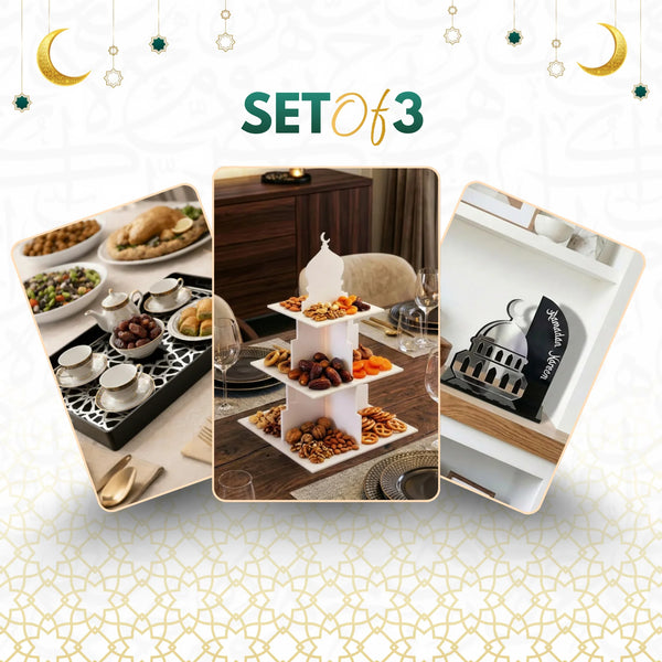 Ramadan Decor Set | Dessert Stand Serving Tray & Mosque Table Decor