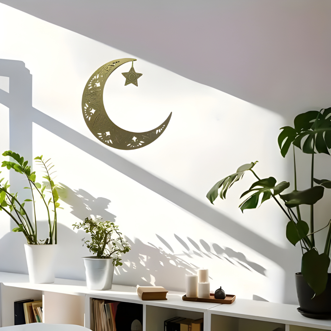 Ramadan Moon and Star | 2 Pcs Acrylic Wall Decoration | Islamic Calligraphy | UAE Ramadan & Eid Decor.