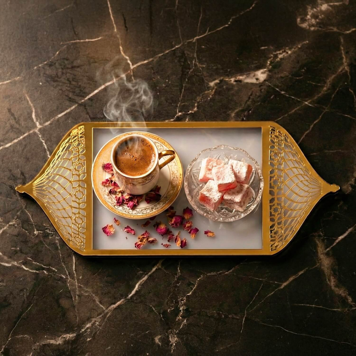 arcdew.com - Ramadan Serving Tray with Mosque Dome Handles | Serving Tray with Mosque Dome