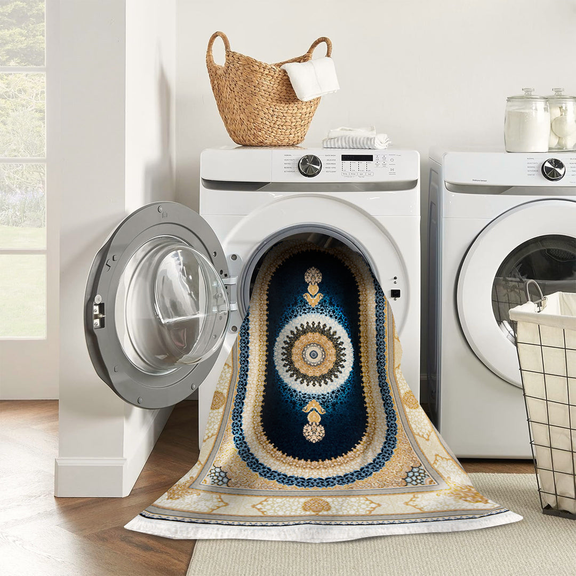 Sadra Navy Persian Medallion Rug – Midnight Blue & Cream...