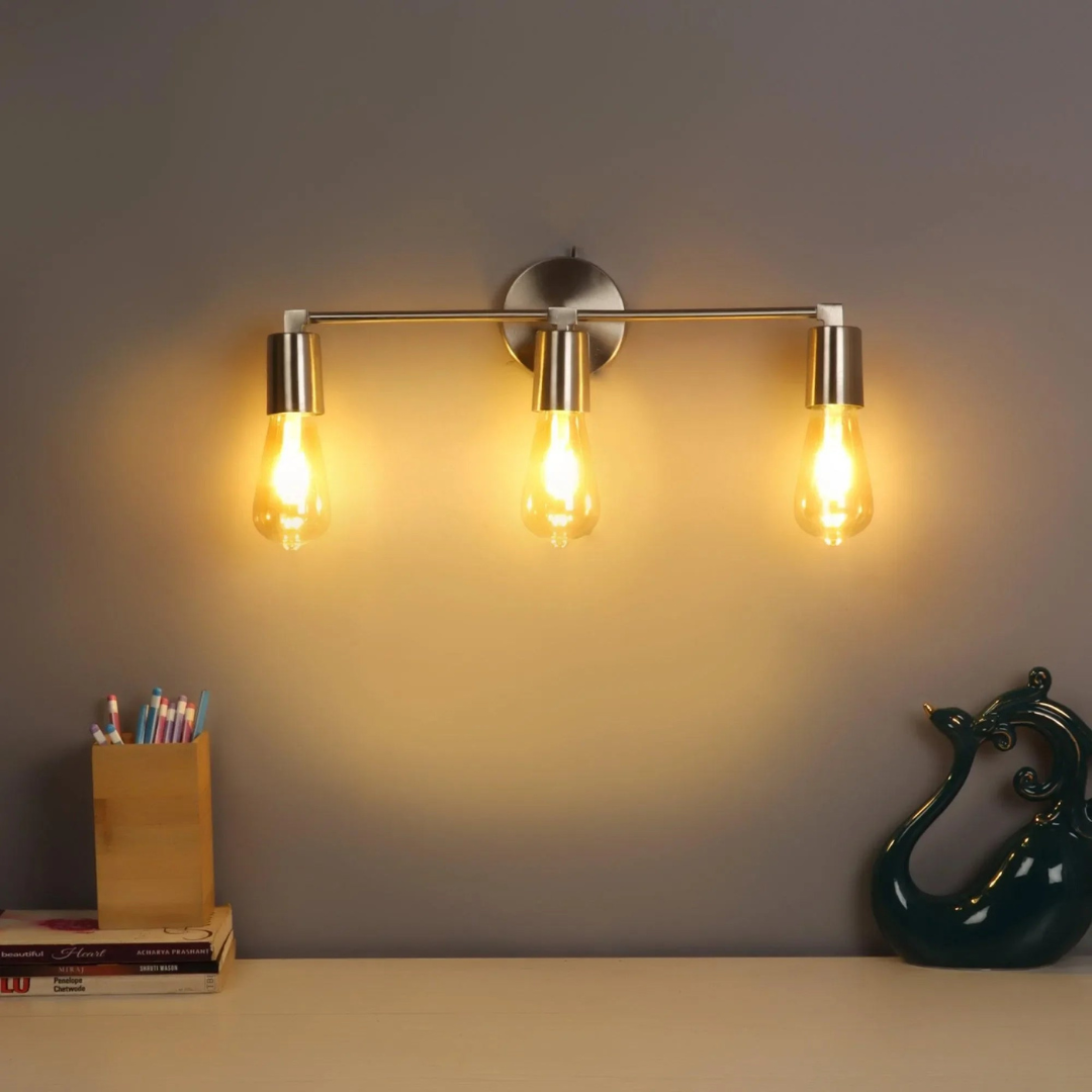 Salacia Triple Wall Light in Silver Metal with Pewter Finish Modern Rustic Decorative Sconce for Home Interior...