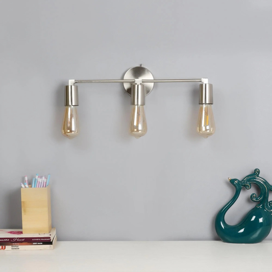 Salacia Triple Wall Light in Silver Metal with Pewter Finish Modern Rustic Decorative Sconce for Home Interior..