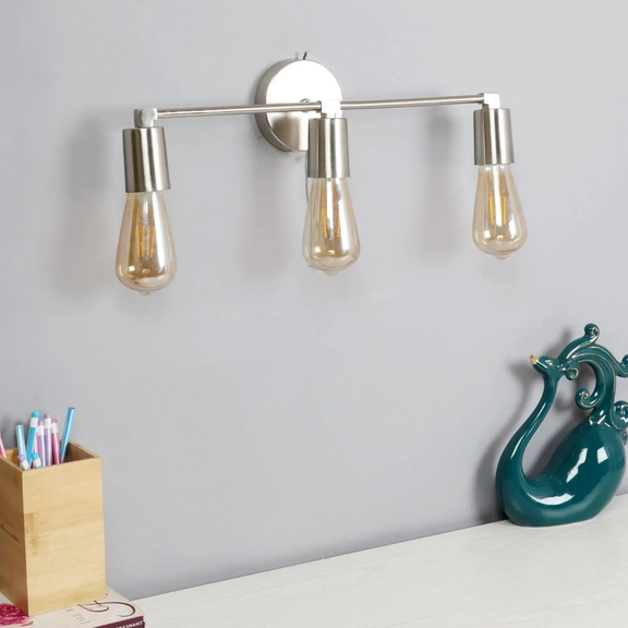 Salacia Triple Wall Light in Silver Metal with Pewter Finish Modern Rustic Decorative Sconce for Home Interior