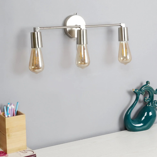 Salacia Triple Wall Light in Silver Metal with Pewter Finish Modern Rustic Decorative Sconce for Home Interior